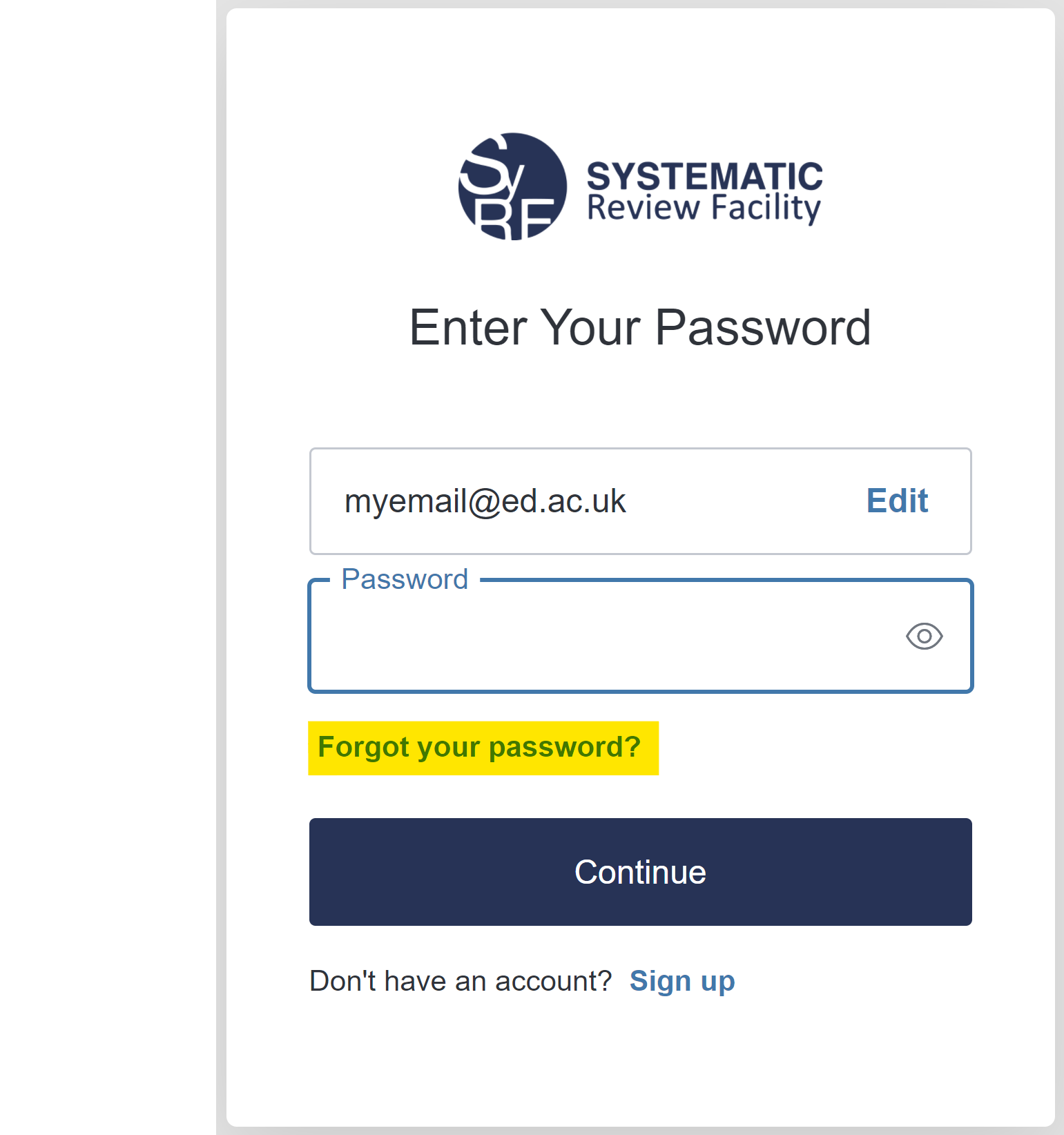 Enter Your Password Page